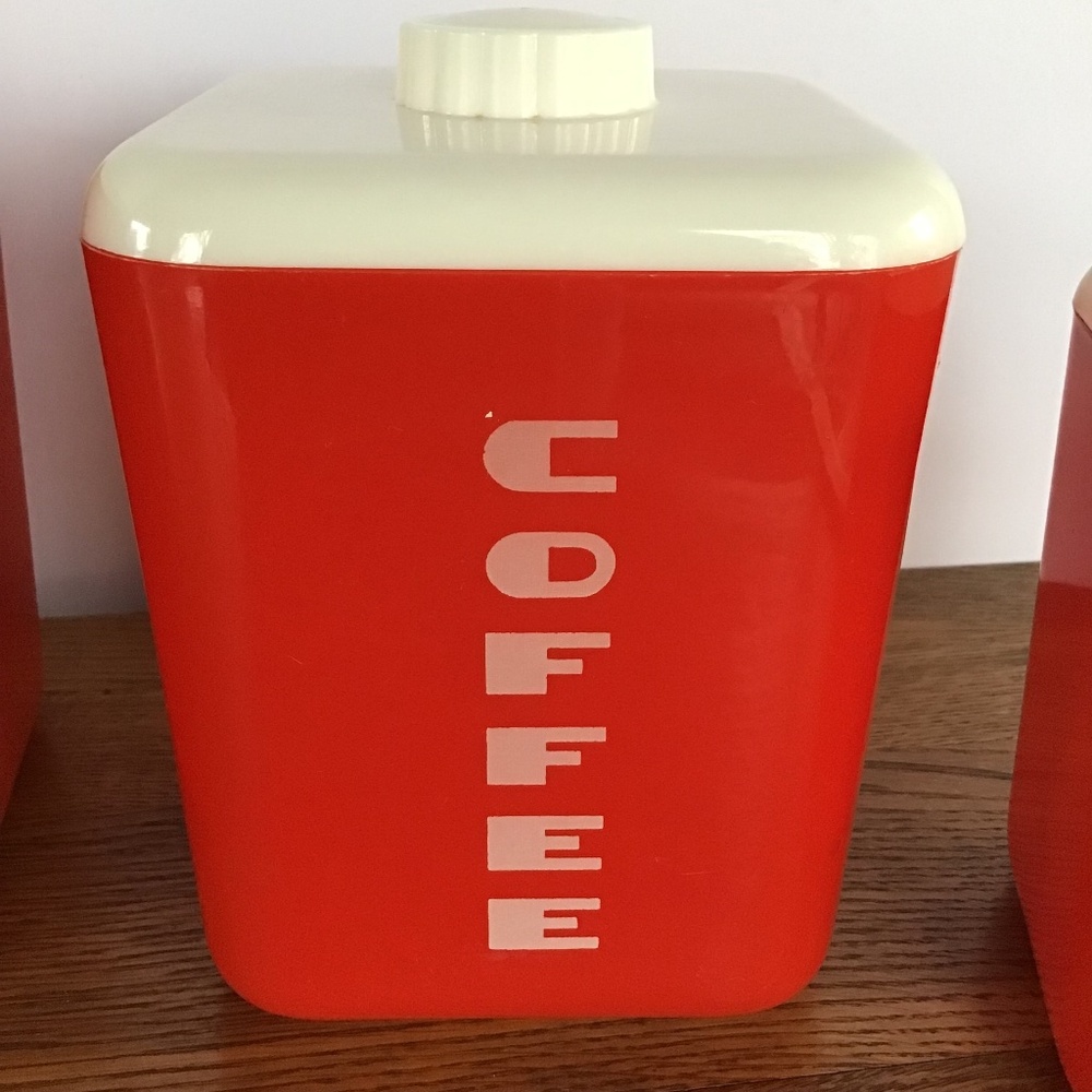 Vintage Lustro Ware Canister 8pc Set Red & Cream Flour Sugar Coffee Tea - Picture 4 of 15